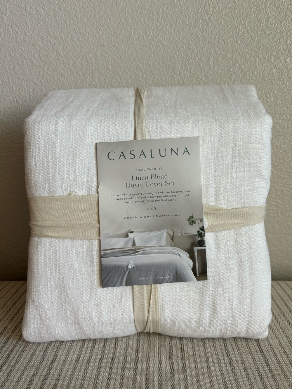 NWT King Heavyweight Linen Blend Duvet Cover & Sham Set White - Casaluna